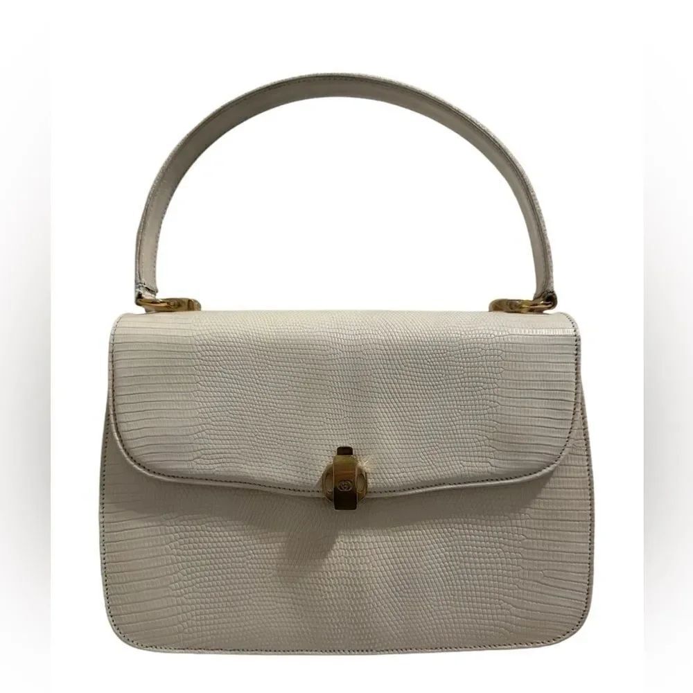 Gucci lizard embossed leather top handle tote